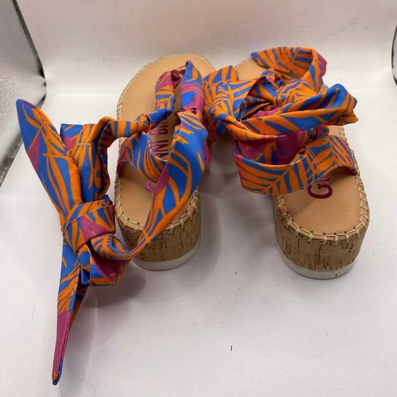 NWOB Gianni Bini Blue Orange Platform Wrap Sandals Sz 7.5 - Picture 6 of 6